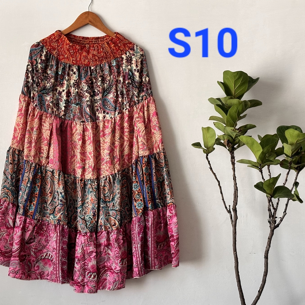 Black and Orange Tiered Smocked Maxi Skirt Casual
